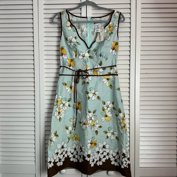 Speechless Floral Mint Green Brown Dress Y2K Babydoll Milkmaid Size 9 - Picture 1 of 5